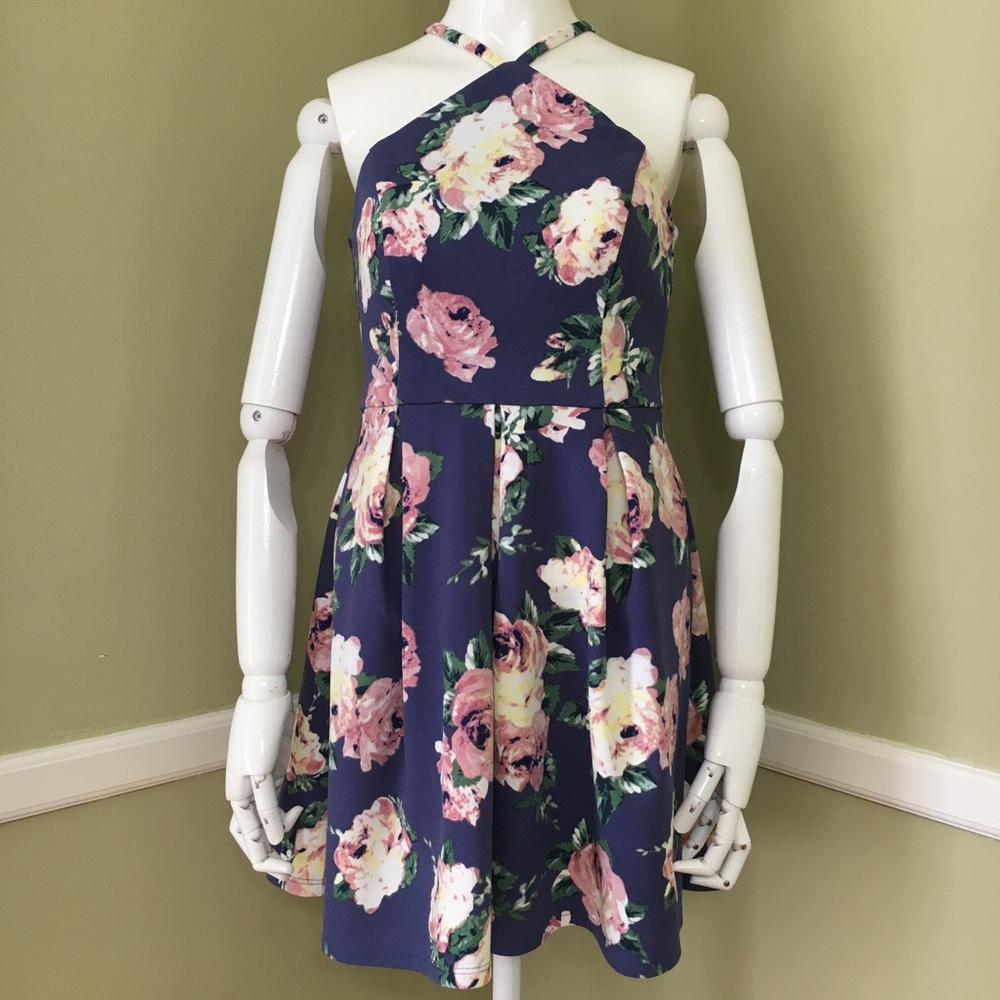 Speechless Halter Keyhole Periwinkle Floral Dress